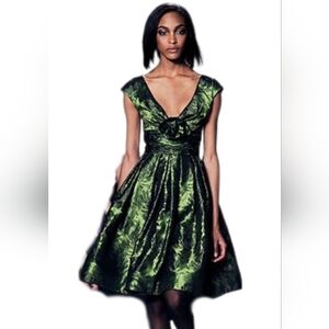 ◇$6,000 OSCAR DE LA RENTA GREEN  STUNNING WOOL SILK RUNWAY DRESS US 12 L